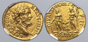 Septimius Severus AV Aureus. Rome, AD 194. L • SEPT • SEV • PERT • AVG IMP III, laureate head to right / DIS • AVSPICIB TR P • II •, Hercules standing...