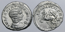 Julia Domna (mother of Caracalla) AR Denarius. Rome, AD 211-217. IVLIA PIA FELIX AVG, draped bust to right / LVNA LVCIFERA, Luna, with veil billowing ...