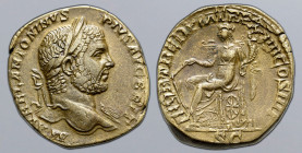 Caracalla Æ Sestertius. Rome, AD 211. M AVREL ANTONINVS PIVS AVG BRIT, laureate head to right, slight drapery on far shoulder / FORT RED P M TR P XIII...