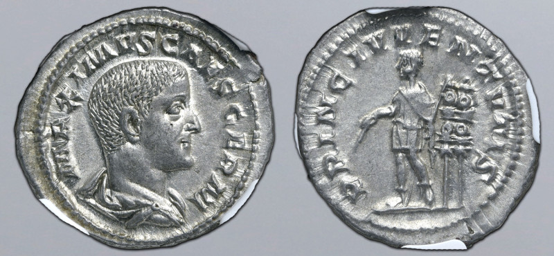 Maximus, as Caesar, AR Denarius. Rome, AD 236-238. MAXIMVS CAES GERM, bare-heade...
