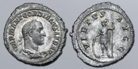 Gordian II Africanus AR Denarius. Rome, March- April, AD 238. IMP M ANT GORDIANVS AFR AVG, laureate, draped and cuirassed bust to right / VIRTVS AVGG,...