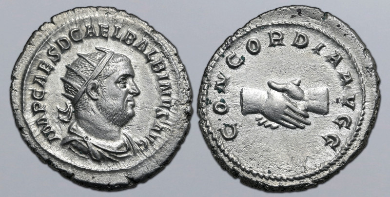 Balbinus AR Antoninianus. Rome, AD 238. IMP CAES D CAEL BALBINVS AVG, radiate, d...