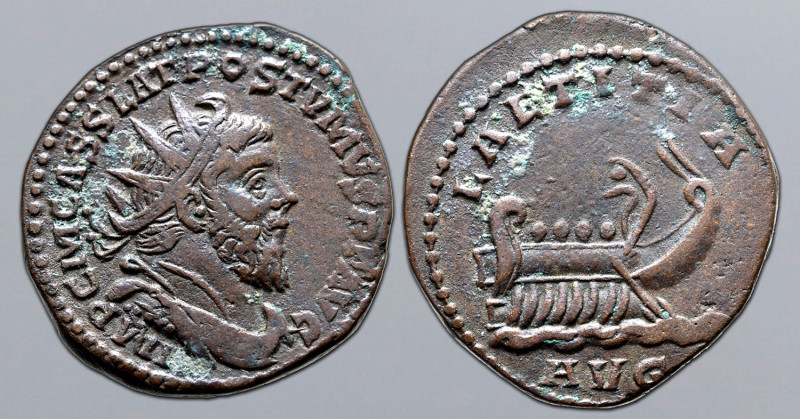 Postumus Æ Double Sestertius. Treveri, AD 261. IMP C M CASS LAT POSTVMVS P F AVG...