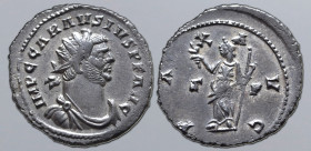 Carausius BI Radiate. Uncertain mint (London?), AD 286-293. IMP C CARAVSIVS P F AVG, radiate, draped and cuirassed bust to right / PAX AVG, Pax standi...
