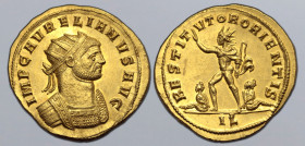 Aurelian AV Binio (Double Aureus). Siscia, AD 274-275. IMP C AVRELIANVS AVG, radiate and cuirassed bust to right / RESTITVTOR ORIENTIS, Sol standing t...