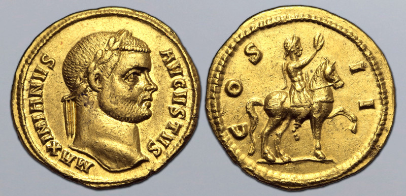 Maximian AV Aureus. Cyzicus, AD 288-289. MAXIMIANVS AVGVSTVS, laureate head to r...