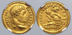 Constantine I 'the Great' AV Solidus. Treveri, AD 312-313. CONSTANTINVS P F AVG, laureate head to right / GAVDIVM ROMANORVM, Francia seated to left on...