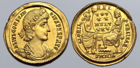 Constantius II AV Solidus. Nicomedia, AD 340-351. FL IVL CONSTANTIVS PERP AVG, laurel-and-rosette-diademed, draped and cuirassed bust to right / GLORI...