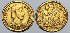 Constantius Gallus, as Caesar, AV Solidus. Antioch, AD 351– 354. D N CONSTANTIVS NOB CAES, bare-headed, draped and cuirassed bust to right / GLORIA RE...