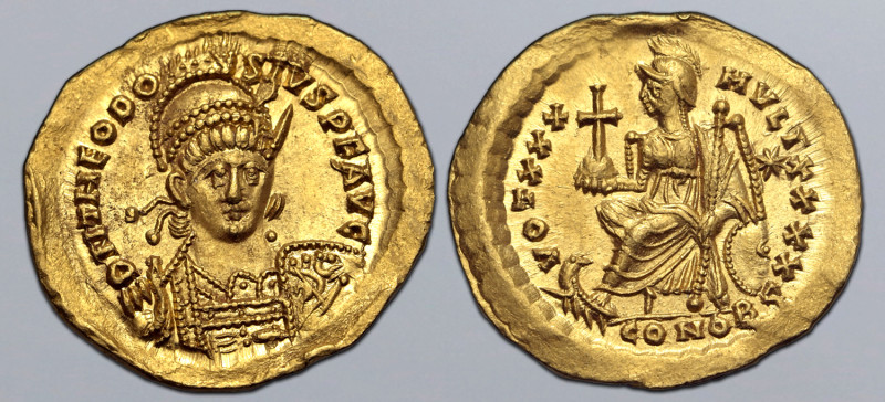 Theodosius II AV Solidus. Constantinople, AD 430-440. D N THEODOSIVS P F AVG, pe...