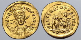 Leo II and Zeno AV Solidus. Constantinople, AD 474. D N LEO EƮ ZENO P P AVG, pearl-diademed, helmeted and cuirassed bust facing slightly to right, hol...