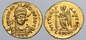 Pseudo-Imperial, Odovacar (Odoacer) AV Solidus. In the name of Zeno. Rome, AD 476-489. D N ZENO PER P F AVG, pearl-diademed, helmeted and cuirassed bu...