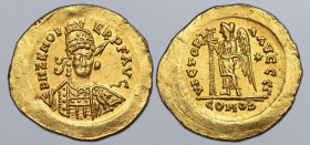 Pseudo-Imperial, Odovacar (Odoacer) AV Solidus. In the name of Zeno. Rome, AD 476-489. D N ZENO AVG, pearl-diademed, helmeted and cuirassed bust facin...