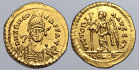Pseudo-Imperial, Odovacar (Odoacer) AV Solidus. In the name of Zeno. Rome, AD 476-489. D N ZENO PERP F AVG, helmeted, pearl-diademed and cuirassed bus...