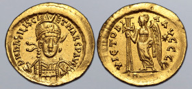 Basiliscus and Marcus AV Solidus. Constantinople, autumn AD 475 - August AD 476. D N bASILISCI EƮ MARC P AVG, pearl-diademed, helmeted and cuirassed b...