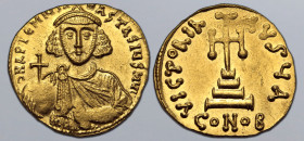 Anastasius II Artemius AV Solidus. Constantinople, AD 713-715. ∂ N ARTЄMIЧS ANASTASIЧS MЧL, crowned and draped bust facing, holding globus cruciger an...