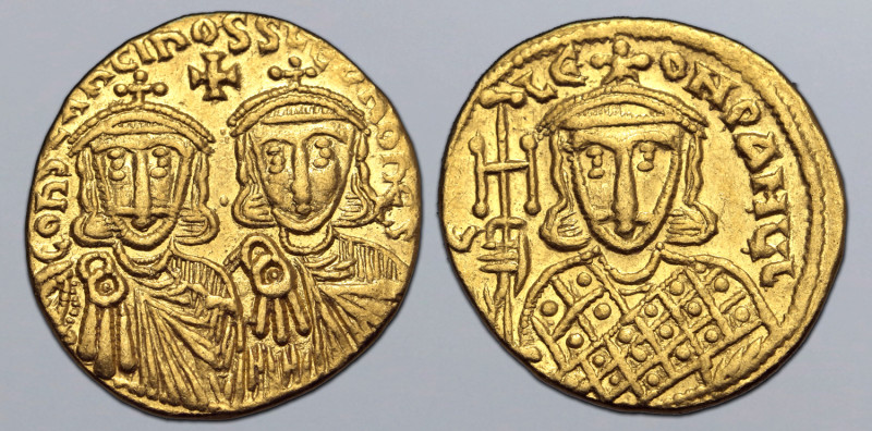 Constantine V Copronymus, with Leo IV and Leo III, AV Solidus. Constantinople, A...