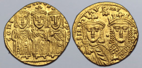 Constantine VI and Irene, with Leo III, Constantine V, and Leo IV AV Solidus. Constantinople, AD 787-790. COҺSƮIҺOS […], Constantine V, Leo III, and L...