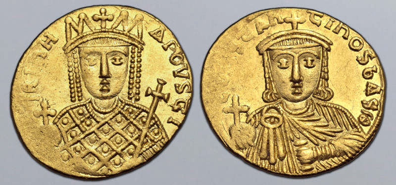 Constantine VI and Irene AV Solidus. Constantinople, AD 793-797. IRIҺH AΓOVSƮI, ...