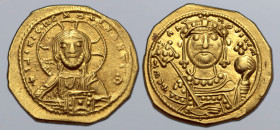 Constantine IX Monomachus AV Tetarteron Nomisma. Constantinople, AD 1042-1055. ⧾ IҺ(retrograde)Γ XIC RCX RЄGNANTIm', bust of Christ Pantokrator facing...