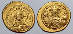 Constantine IX Monomachus Pale AV Tetarteron Nomisma. Constantinople, AD 1042-1055. ⧾ IҺS XIS RЄX RЄςNANTIҺM, bust of Christ Pantokrator facing / ⧾ CѠ...