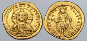 Isaac I Comnenus AV Tetarteron Nomisma. Constantinople, AD 1057-1059. ⧾ IҺS XIS RЄX RЄϚNANTIҺm, bust of Christ Pantokrator facing / ⧾ ICAAKIOC BACIΛЄV...