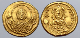 Constantine X Ducas AV Tetarteron Nomisma. Constantinople, AD 1059-1067. Facing bust of the Virgin orans, nimbate, wearing pallium and maphorium; MP (...