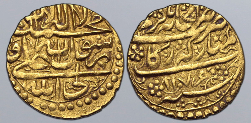 Zands, Muhammad Karim Khan AV 1/4 Mohur. Type D. Zarrabkhane-ye Mobarak-e Rikab ...