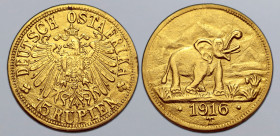 Africa, German Colonial. Deutsch-Ostafrika (German East Africa), Wilhelm II AV 15 Rupien. Tabora mint, 1916. T. ✤ DEUTSCH OSTAFRIKA ✤, crowned eagle f...