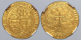 Anglo-Gallic, Henry VI of England and France AV Salut d'or. Rouen mint, second issue, 1433-1444. Étienne Marcel, mintmaster. (leopard) ҺЄИRICVS : DЄI ...