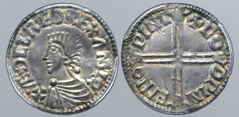 Anglo-Saxon, Kings of All England. Aethelred II AR Penny. Long cross type. Winch...