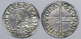 Anglo-Saxon, Kings of All England. Aethelred II AR Penny. Long cross type. Winchester mint, 978-1016. Godwine, moneyer. ✠ ÆDELRED REX ANGLOX, draped b...