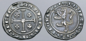 Crusader States, Cyprus (Lusignan Kingdom). Henry II and Amaury II (prince of Tyre, usurper) AR Gros. 1306-1310. ✠ hЄNRIC’IRLᙏ E CIPRI RЄX, cross of J...