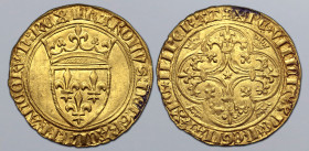 France, Kingdom. Charles VI 'le Bien-Aimé/le Fol' (the Well-Beloved/the Mad) AV Écu d'or. Mirabel mint, 3rd emission, struck from 11 September 1389. ✠...