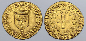 France, Kingdom. Francois I AV Ecu d'Or. Bordeaux mint, 19 March 1541. FRANCISCVS: DEI: G: FRANCORVM ♥ REX, crowned arms of France; B below / XPS: VIN...
