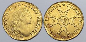France, Kingdom. Louis XV AV Louis d'or á la croix du Saint-Esprit. Paris mint, 1718. LVD • XV • D • G • FR • ET • NAV • REX • 1718, laureate head to ...