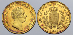 German States, Baden (Grand Duchy). Leopold I AV Ducat. 1841. LEOPOLD GROSHERZOG VON BADEN, bare head to right / EIN DUCAT AUS RHEINGOLD ZU 22 K. 6 G....