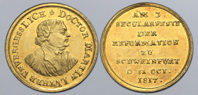 German States, Bayern (Bavaria, Kingdom). Lutheran Reformation Tercentenary AV Medal of Ducat Weight. Minted for the city of Schweinfurt, 1817. ❀ DOCT...