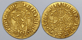 German States, Brandenburg-Frankonia (Margraviate). Friedrich and Sigismund AV Goldgulden. Schwabach mint, 1486-1495. FRID ⦂+⦂ SIGISᙏ ᙏΛRCh BRΛꞂD, ful...