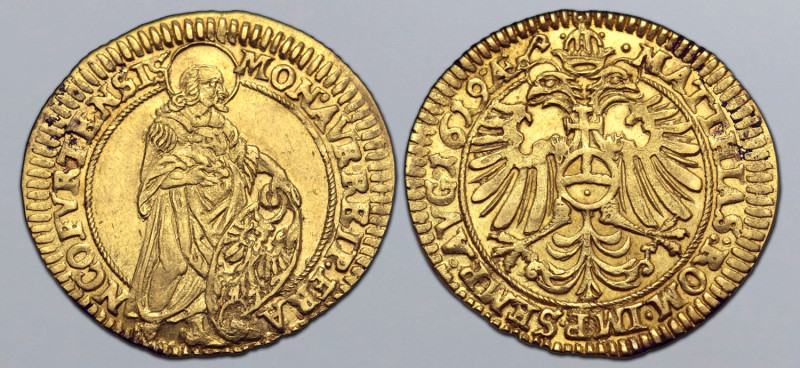 German States, Frankfurt (Free Imperial City) AV Ducat. In the name of Matthias ...