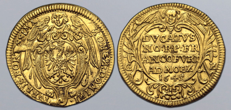 German States, Frankfurt (Free Imperial City) AV Ducat. 1645. ИOMEИ: DOMIИI· TVR...