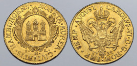 German States, Hamburg (Free Hanseatic City) AV Ducat. In the name of Karl VI (Holy Roman Emperor). 1732. Johann Hinrich Löwe, mintmaster. MONETA • AU...