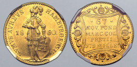 German States, Hamburg (Free Hanseatic city) AV Ducat. 1860. NVMVS AVREVS HAMBVRGENSIS., knight in full armour standing slightly to left, holding long...