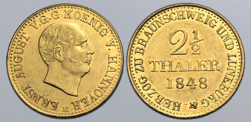 German States, Hannover (Kingdom). Ernst August AV 2 ½ Taler. 1848. ERNST AUGUST...