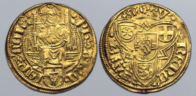 German States, Köln (Cologne, Archdiocese). Philip II of Daun AV Goldgulden. 1513. PhS ΛRCh IЄPS COL, Christ facing on throne, shield with arms on bel...