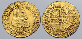 German States, Leiningen-Westerburg (County). Ludwig von Westerburg AV Goldgulden. Grünstadt mint, 1618. Johann Hermann, mintmaster. • LV • C • I • L ...