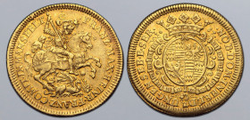German States, Mansfeld-Bornstedt (County). Franz Maximilian and Heinrich Franz AV Ducat. 1687. FRANZ MAX HEINR FRANZ COMIT IN MANSFELT, St. George on...
