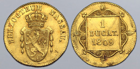 German States, Nassau (Duchy). Friedrich August zu Usingen, with Friedrich Wilhelm zu Weilburg, AV Ducat. Joint issue of the Usingen and Weilburg line...