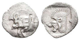 MYSIA, Kyzikos. (450-400 BC). AR Obol. 0.79g 12.50m