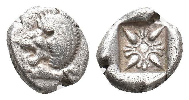 IONIA, Miletos. (Late 6th-early 5th centuries BC). AR Obol or Hemihekte. 1.17g 1...